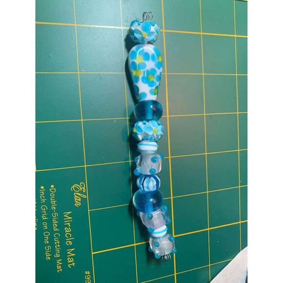 Handmade Aqua and white Glass Lampwork Beads - New - Picture 3 of 5